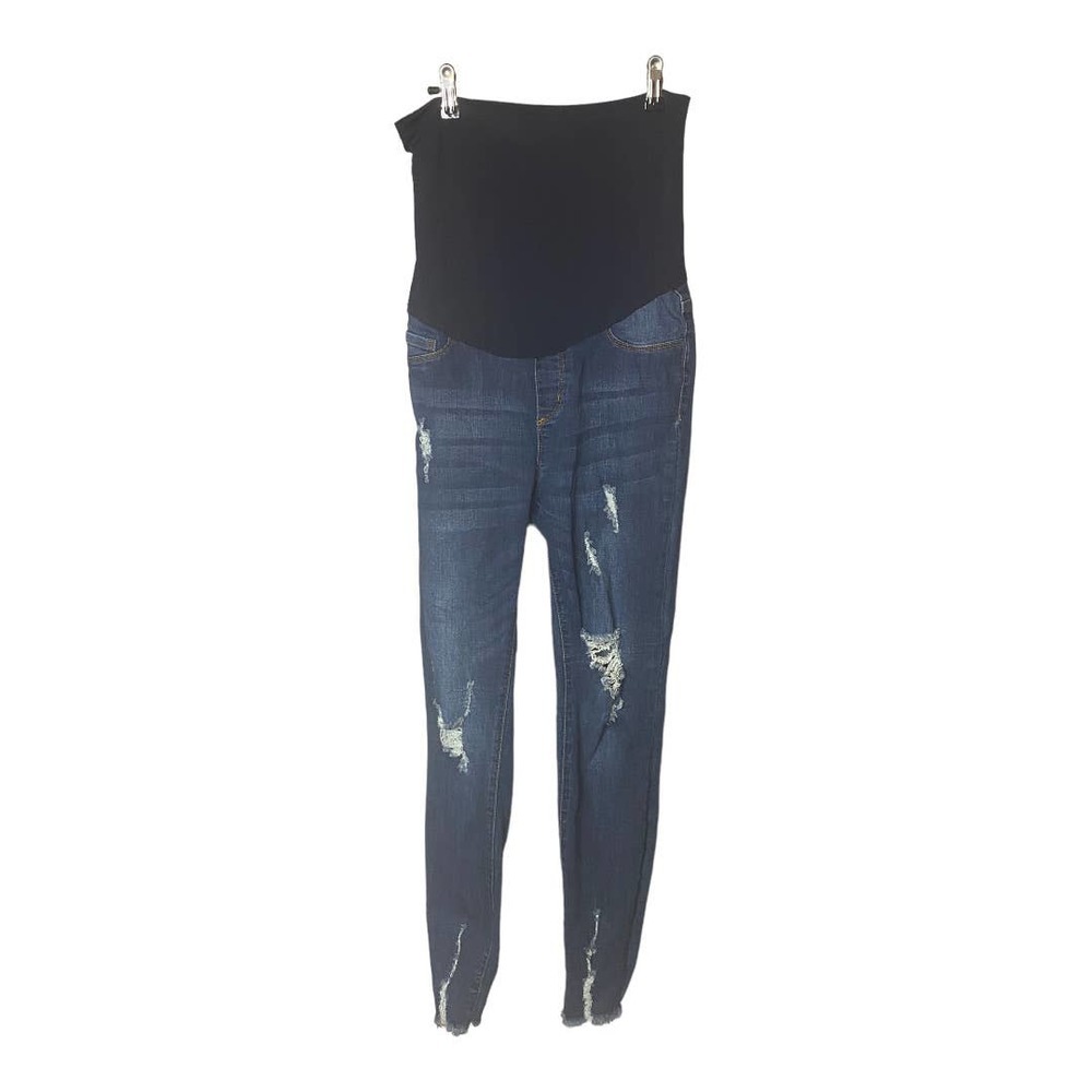 S.O.N.G. Maternity Skinny Jeans MEDIUM Med Wash Cotton Blend Distressed Ankle